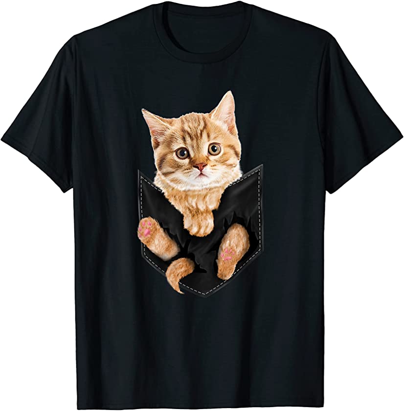 Cat Shirt, Cat Tshirt, Orange Cat In Pocket Shirt, Kitten T-Shirt