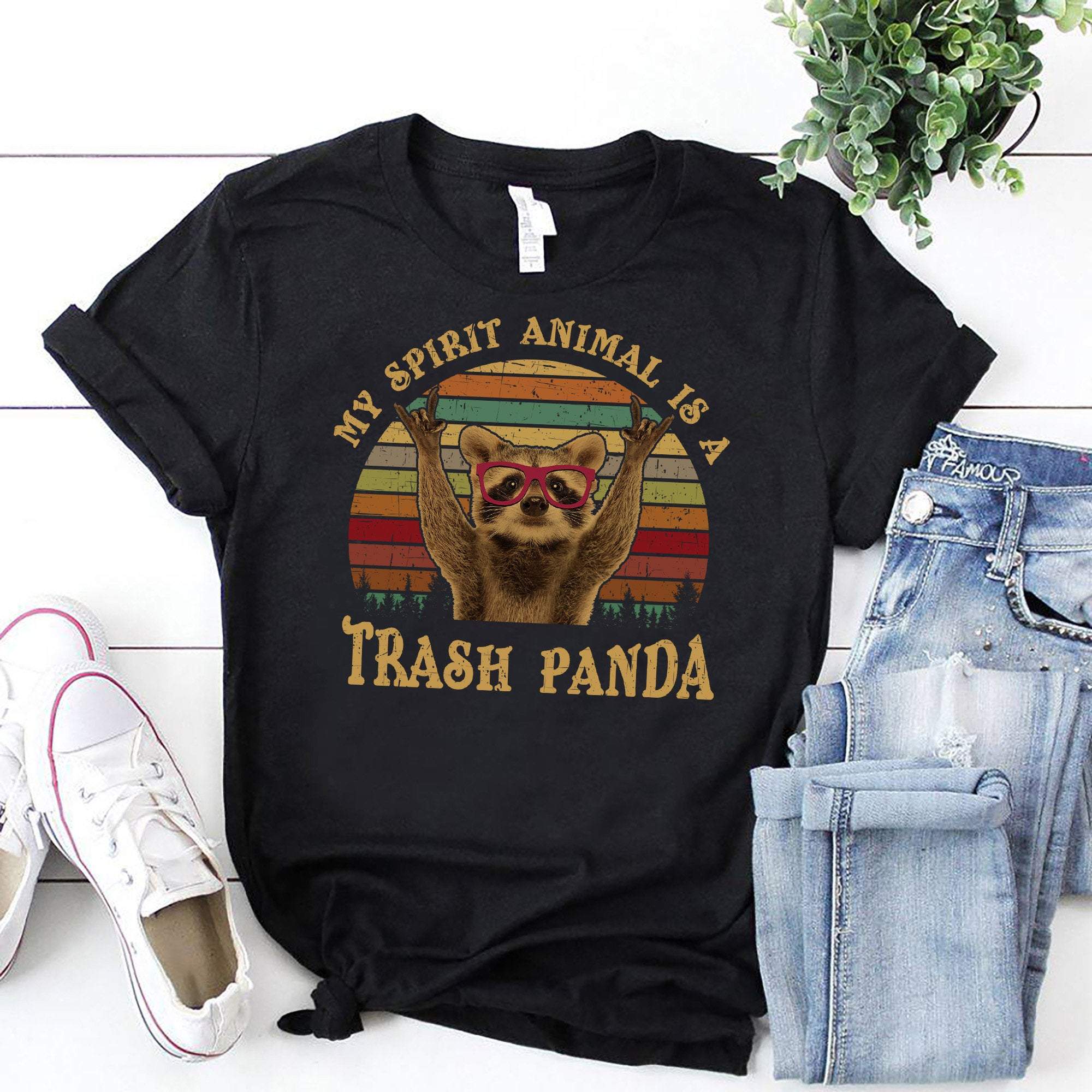 Retro Raccoon My Spirit Animal Is A Trash Pande Graphic Unisex T-Shirt Hoodie All Color Plus Size Up To S-5Xl