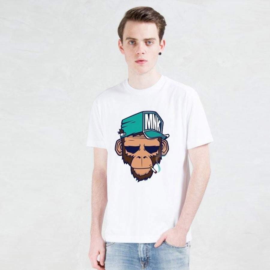 2017 Summer Fashion New Listing Cartoon Men’S T-Shirt Hat Smoking Monkey Print T-Shirt Short Sleeve Modal Casual T-Shirt Cool