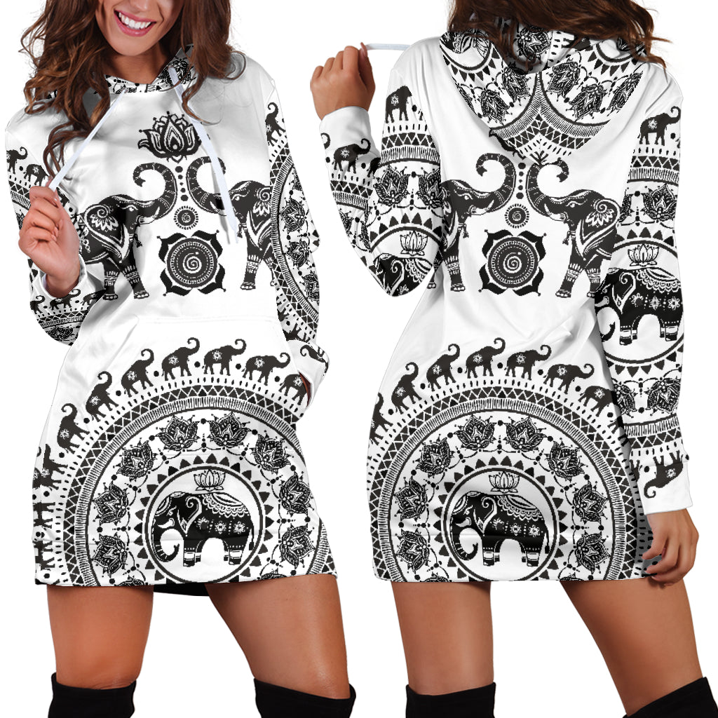 White Twin Elephants – Hoodie Dress