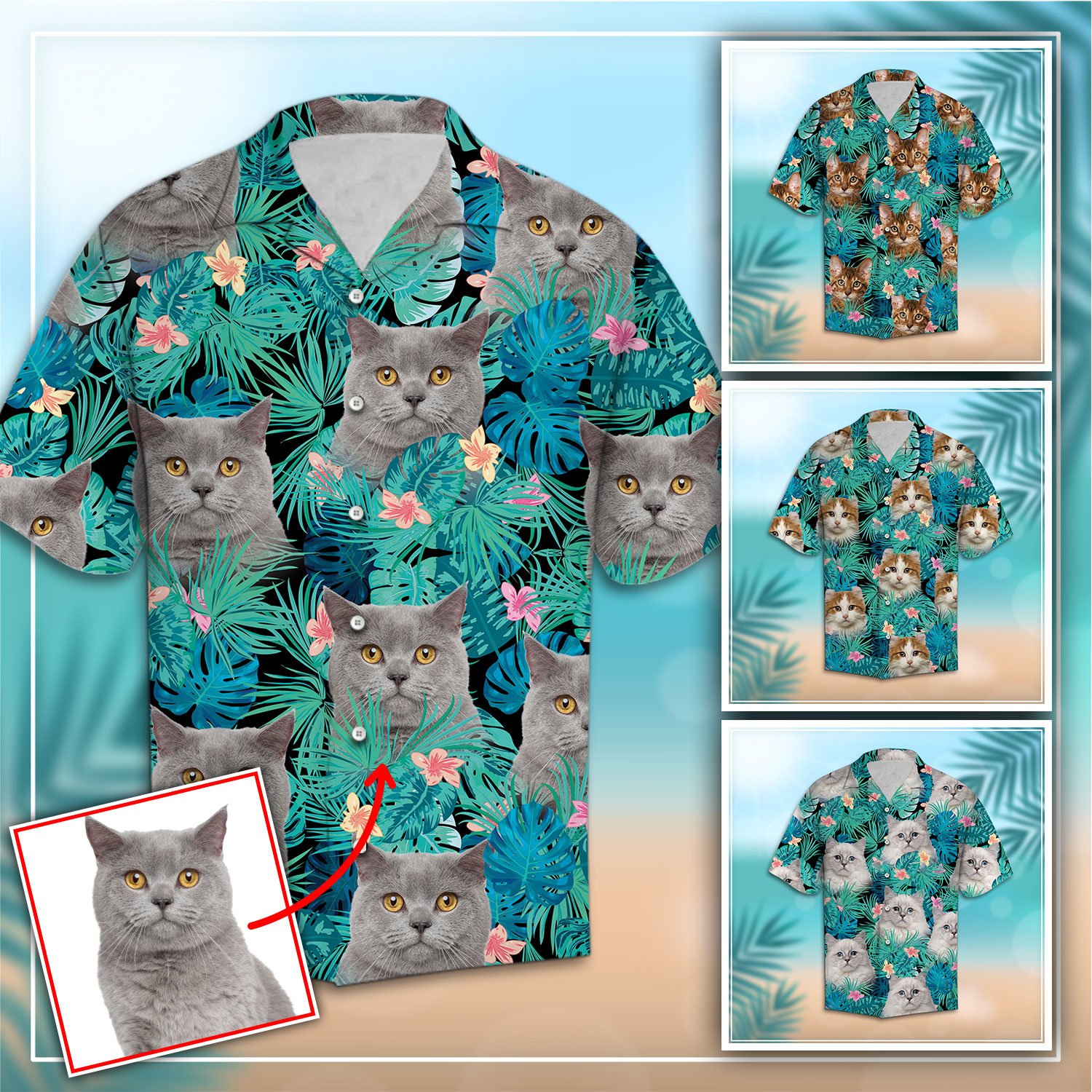 Custom Photo Cat Tropical Hawaii Shirt Ha84547