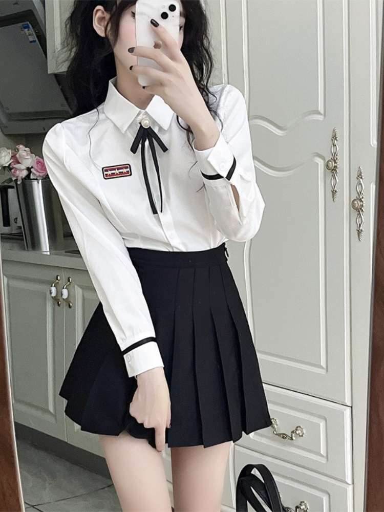 Xgoth Preppy Class Uniform Set Female Autumn 2023 Summer Autumn Short-sleeved Shirt + Pleated Short Skirt Women Two-piece Suit alx