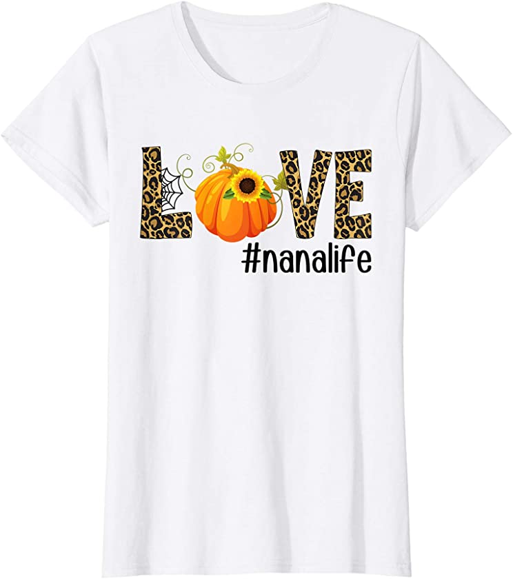 Womens Fall Y’all Love Nanalife Pumpkin Leopard Print Autumn T-Shirt