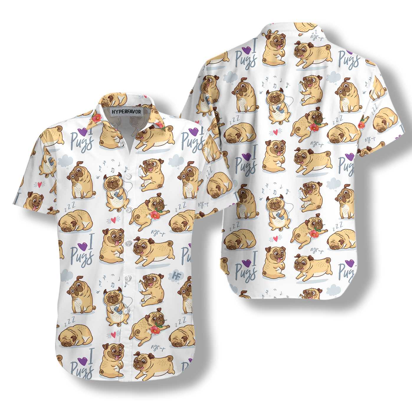 Cute Funny Pugs Shirt For Men Hawaii Ha60551