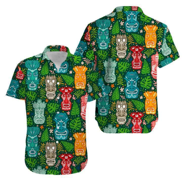 Tiki Tropical Green Aloha Hawaii Shirt Ha99235