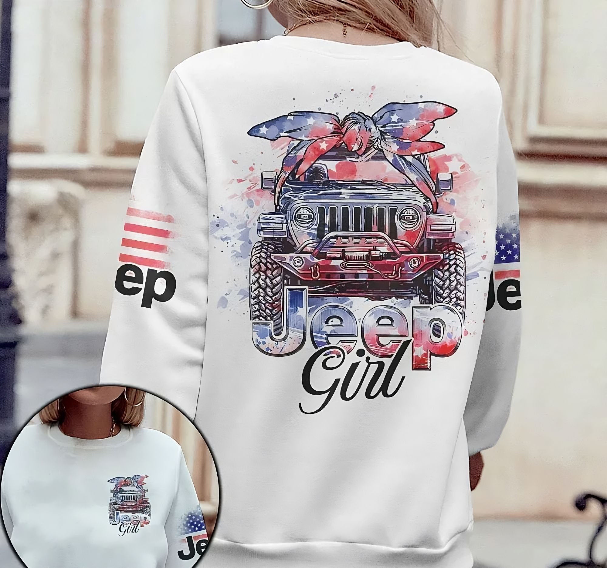 Jeep Girl Watercolor America All Over Print Sweatshirt