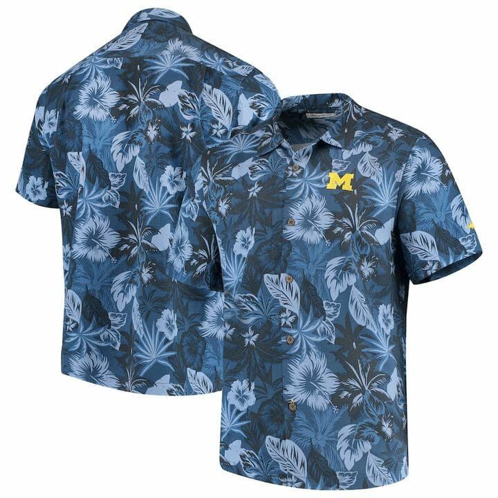 NCCA Michigan Wolverines Navy Blue Flowers Hawaiian Shirt