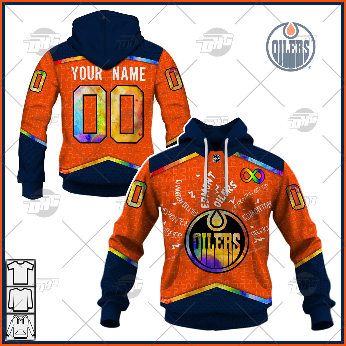 Personalized Edmonton Oilers Jersey Custom Autism Hoodie Personalize Hoodie