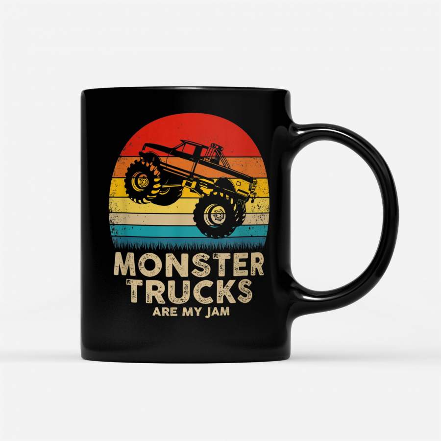 Cool Vintage Monster Truck Are My Jam Retro Sunset Mug – Black Mug