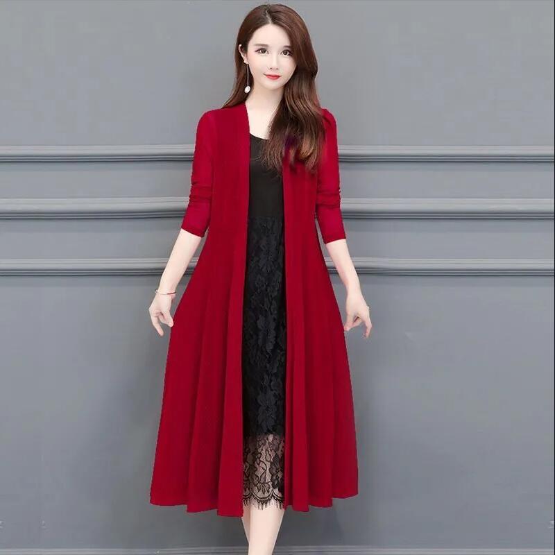 Autumn Summer Women Long Cardigan Ladies Outerwear Female Knitted Sweater Cardigans Long Sleeve Women Loose Coat alx