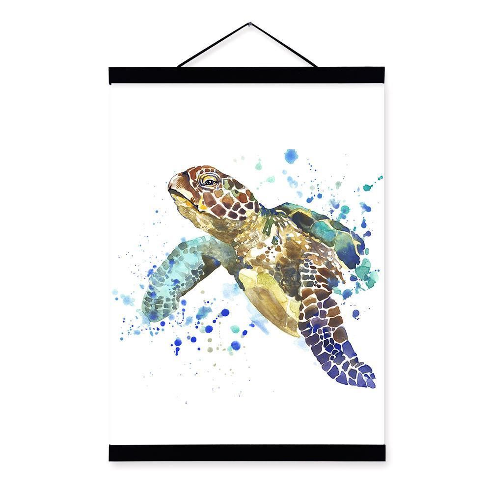 Sea Turtle Watercolor Fashion Animal Portrait Wood Print Picture Poster Children Room Home Full Hd Personalized Customized Canvas Art Wall Art Wall Decor