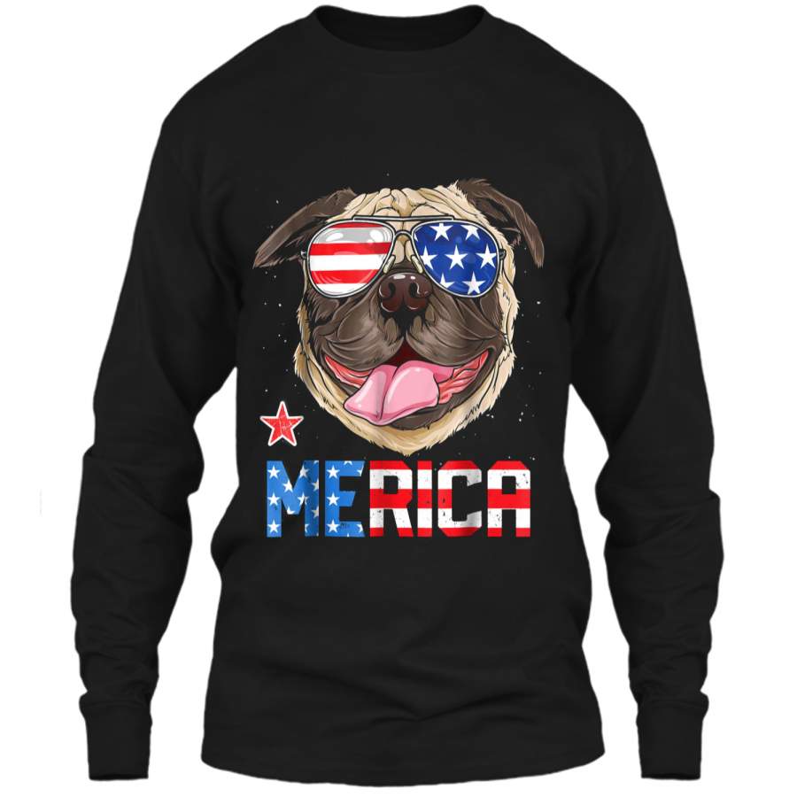 Pug Merica 4th of July Men Kids Boys Girls Dog Puppy LS Ultra Cotton Tshirt