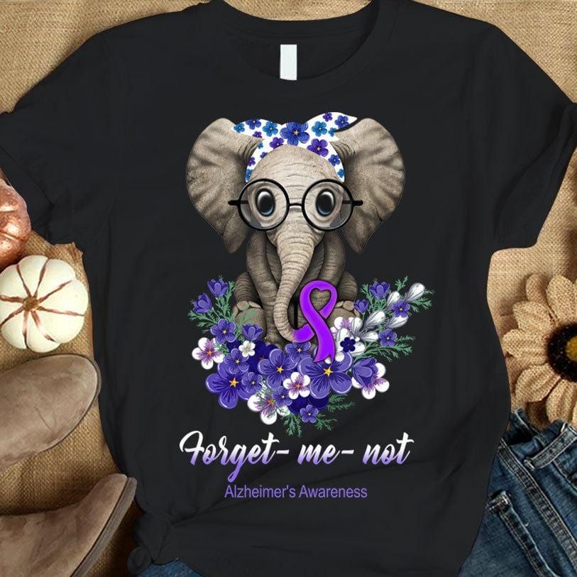 Forget Me Not, Cute Elephant And Purple Flower, Alzheimer’S Awareness T Shirt