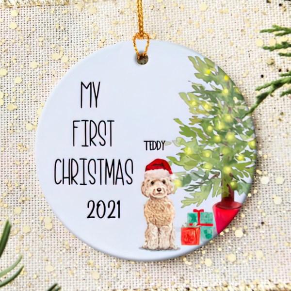 Personalized Cream Cockapoo Puppy’S First Christmas Ornament, Cream Cockapoo Ornament