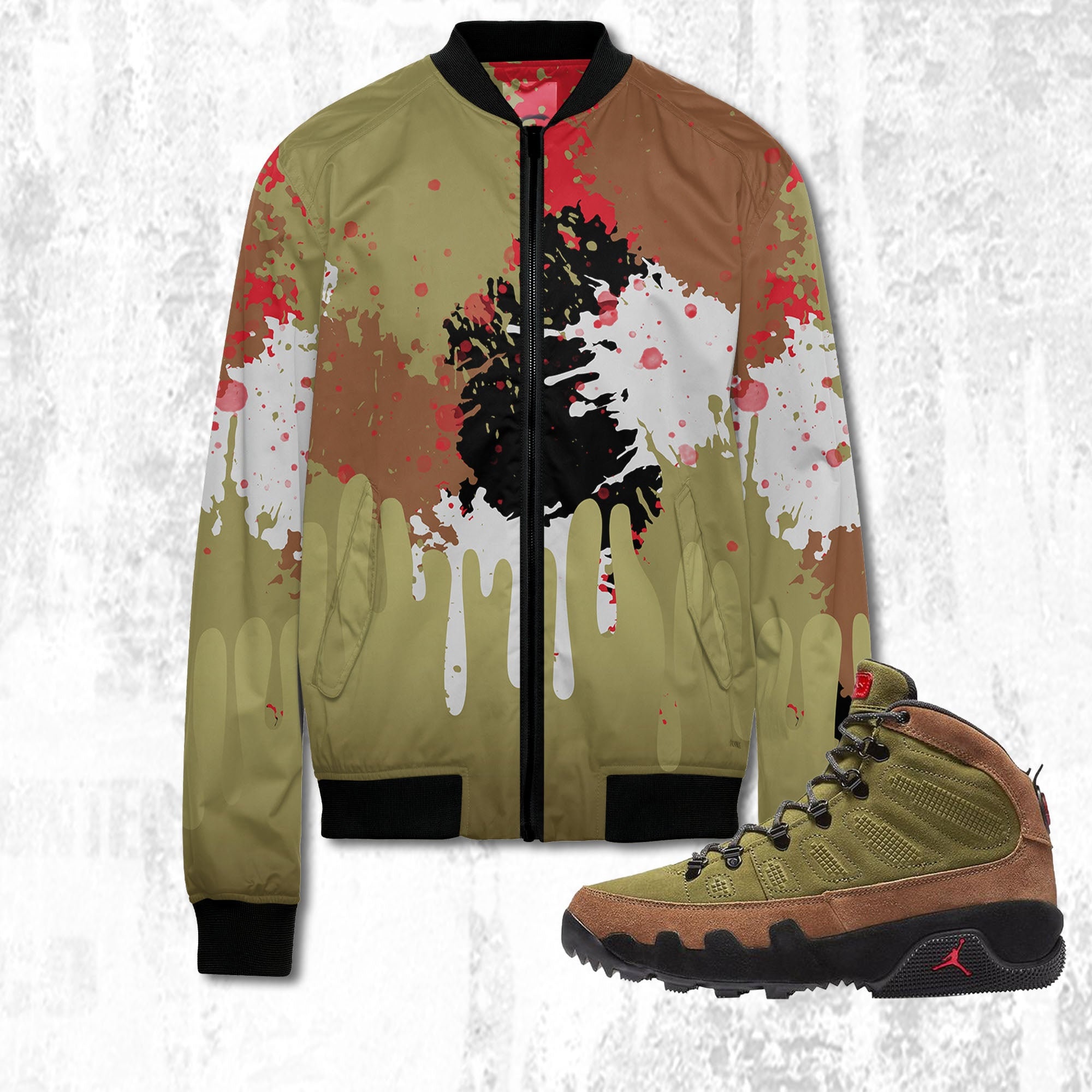 Colorful 3D Art.Jordan 9 Boot NRG Beef And Broccoli, oversize Bomber, jacket trending 2022, Bomber match Jordan,Colorful bomber hot