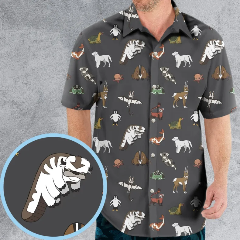 Menagerie Appa Sky Bison Momo Naga Pabu Avartar The Last Airbender Hawaiian Shirt