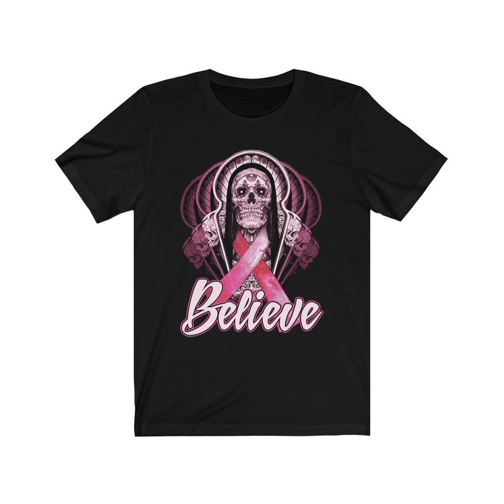 Breast Cancer Awareness Believe Skull T-Shirt