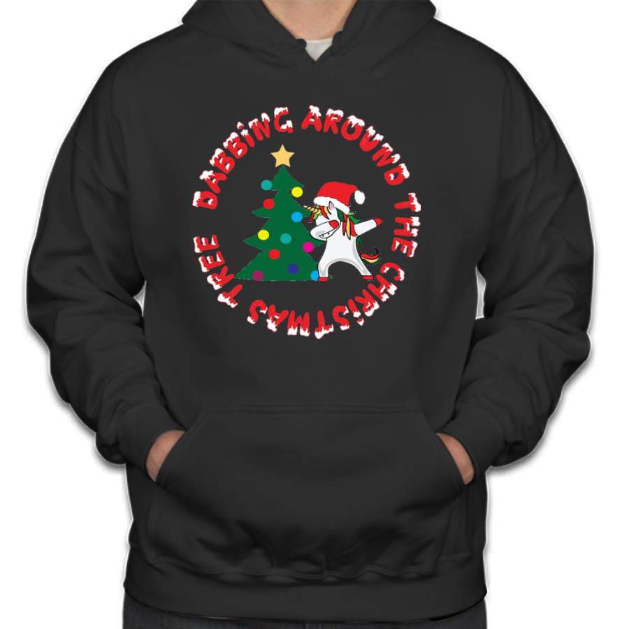 Dabbing Around The Christmas Tree Unicorn Snow Hoodie