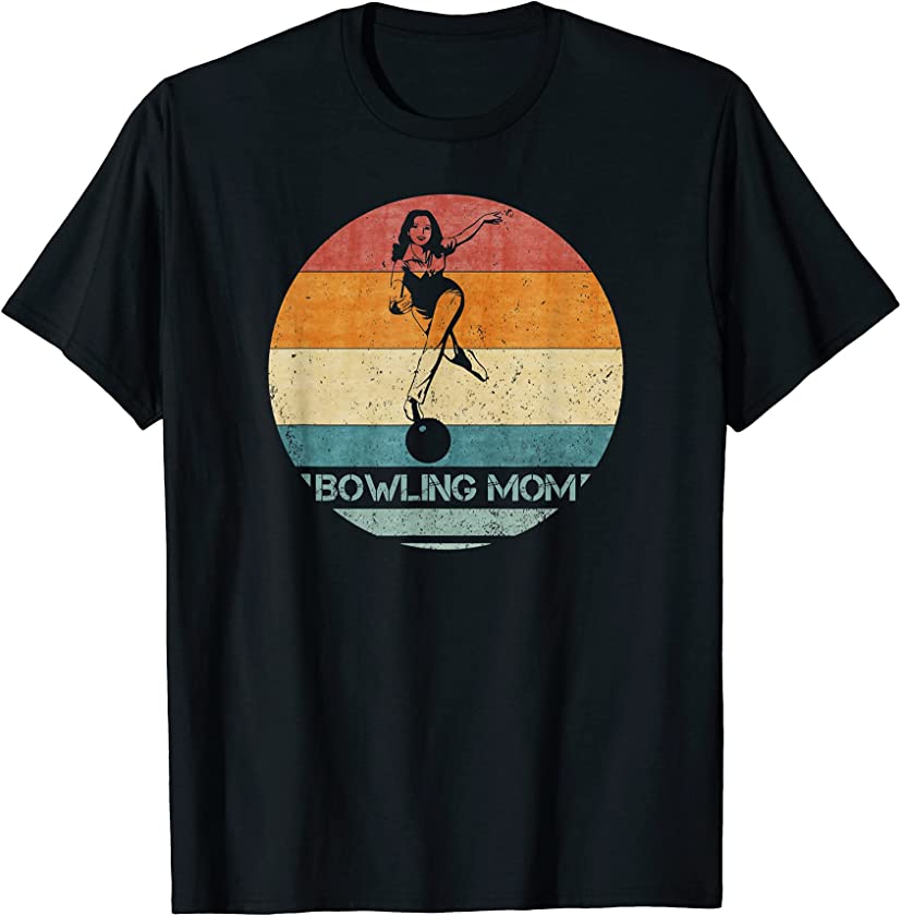 Vintage Retro Proud Bowling Mom Bowler Silhouette Sunset T-Shirt