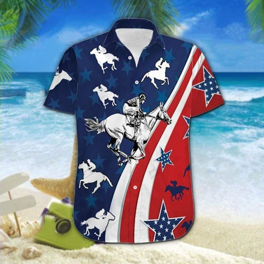 Hawaii Aloha Shirt Made In Horse Racing America Ha46108