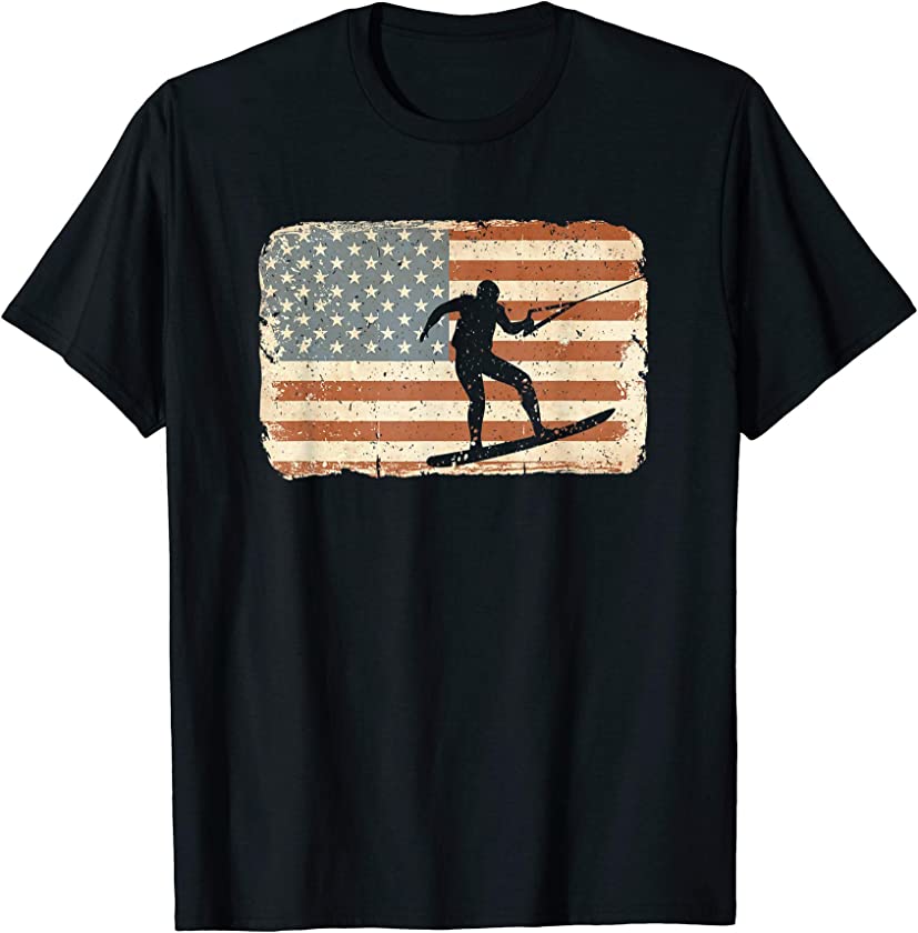 Vintage Wakeboard Shirt American Flag USA July 4th T-shirt