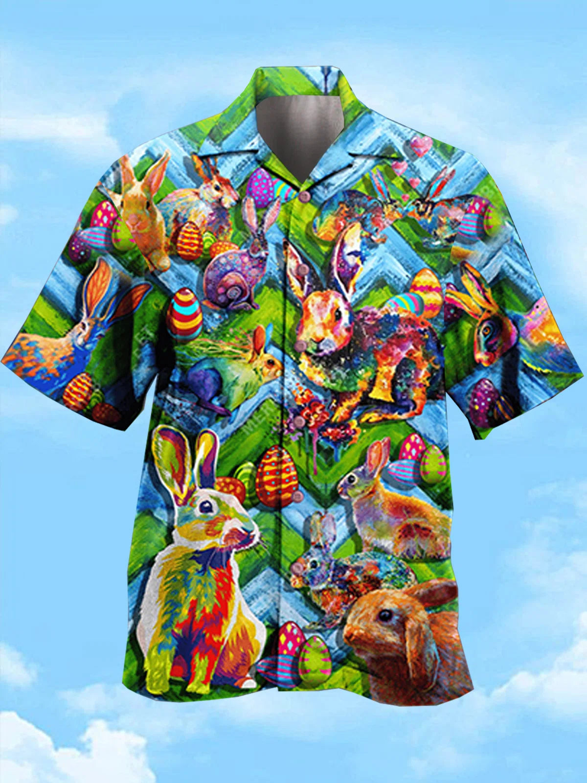 Mens Easter Bunny Egg Print, Unisex Print Aloha Short Sleeve Casual Shirt