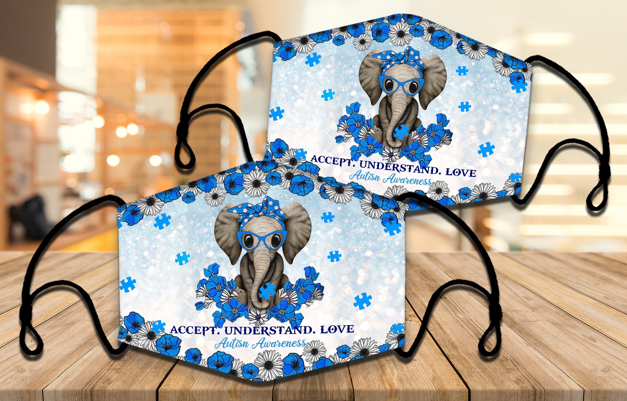 12 Elephant Accept Understand Love Autism   All Over Print Adjustable Mask