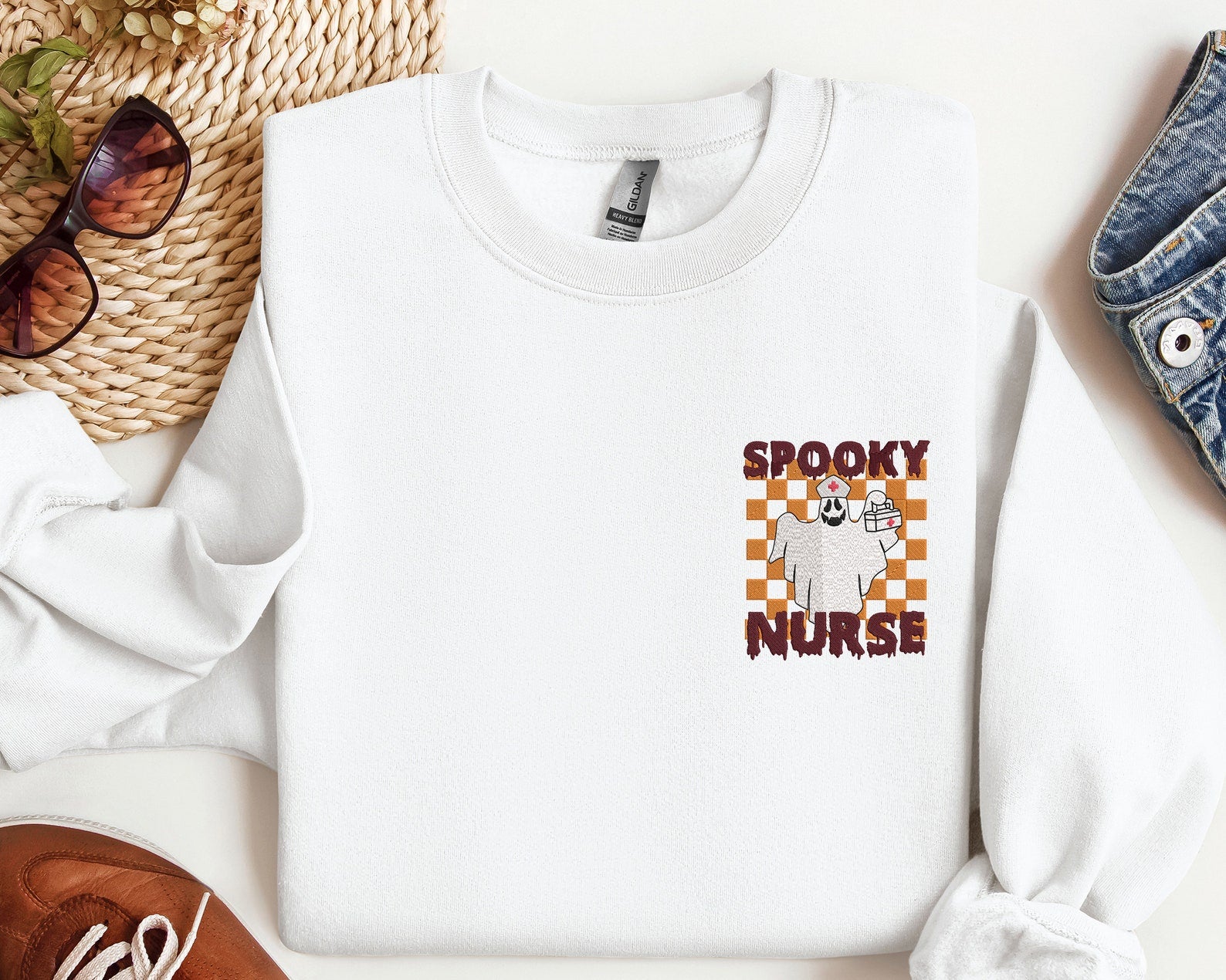 Nurse Halloween Embroidered Halloween Sweatshirt 2D Crewneck Sweatshirt All Over Print Sweatshirt For Women Sweatshirt For Men Sws2779