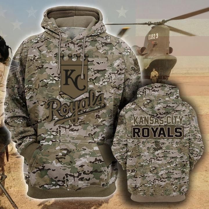 Kansas City Royals Camouflage Veteran 3D Cotton T-Shirt Hoodie