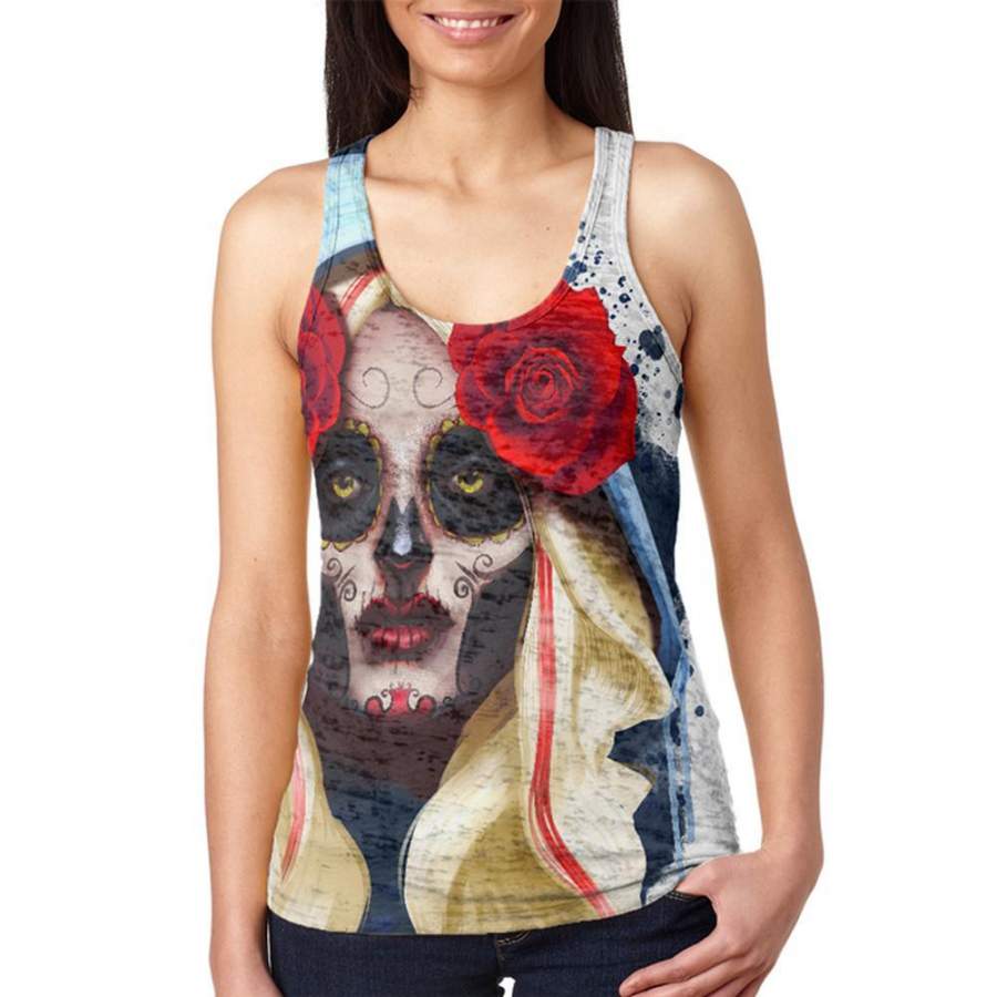 Candy Skull Girl Deadly Kiss Juniors Burnout Racerback Tank Top