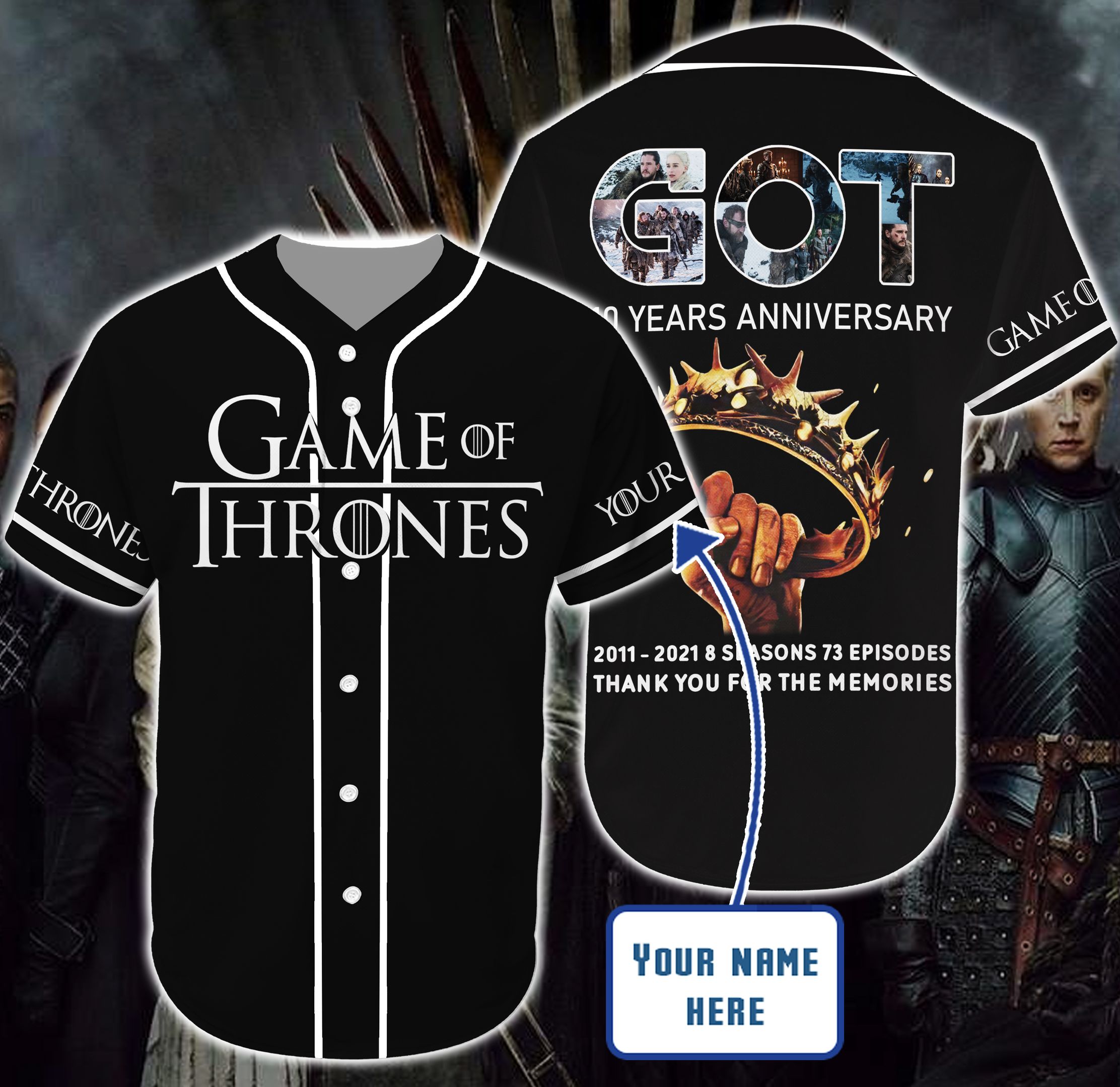 Wing Game Of Thrones Black Personalized Custom Name Baseball Tee Jersey Shirt Unisex Men Women