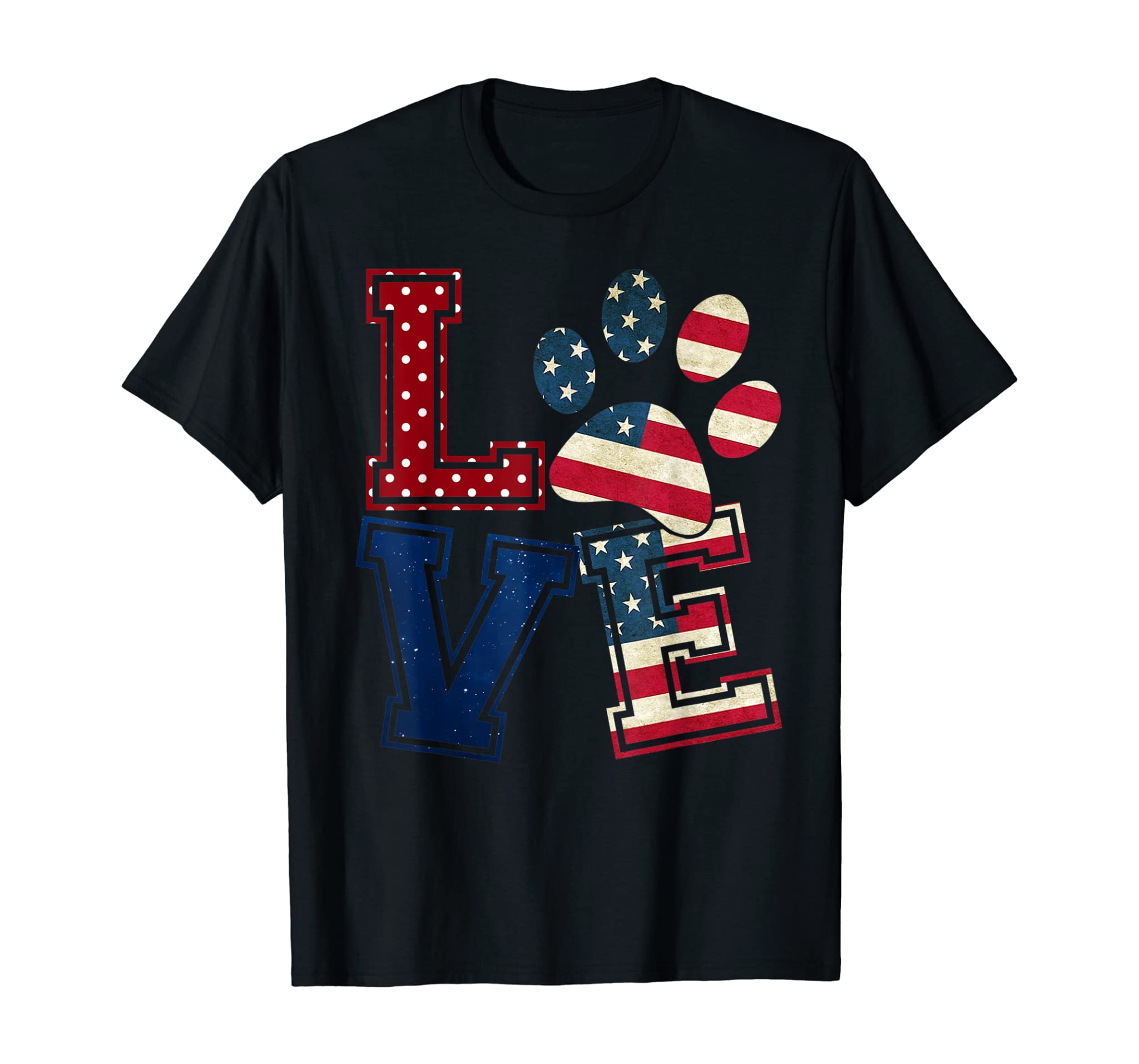 LOVE Dog Paw American Flag Dog Lover 4th Of July Tshirt Gift