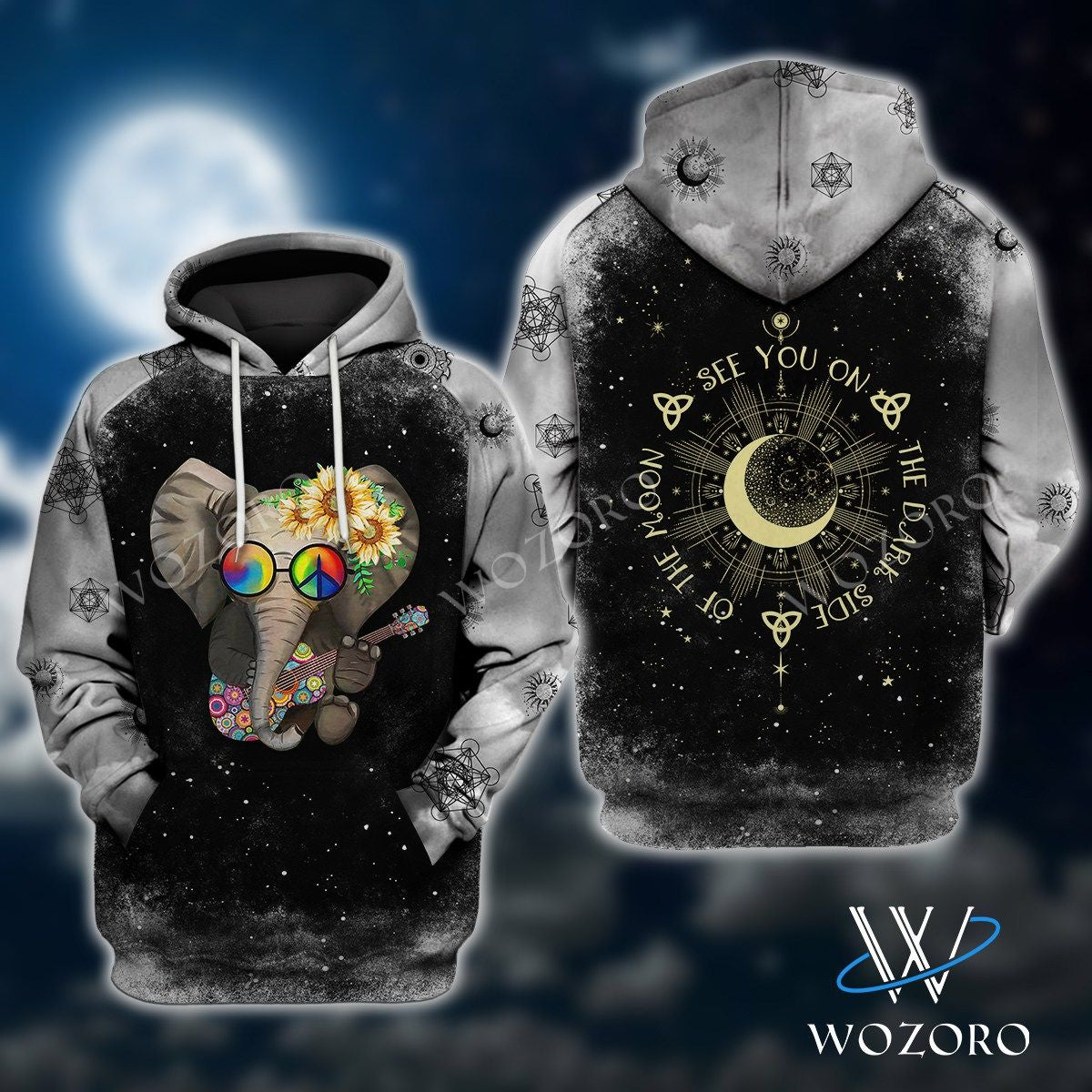 The Moon Elephant Metatronic Hippie Amazing 3D Printed Sublimation Hoodie Hooded Sweatshirt Comfy Soft And Warm For Men Women S To 5Xl Ctc25039145