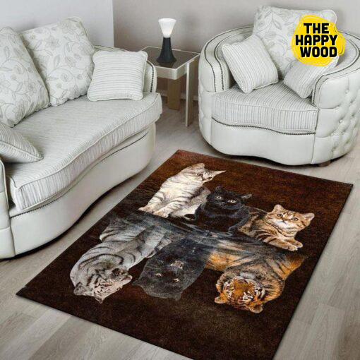 Cat And Tiger Brown Rectangle Carpet Rug