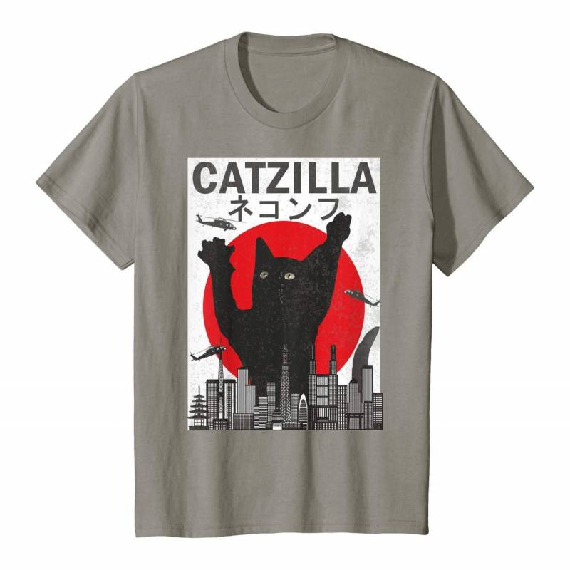 Vintage Catzilla Japanese Sunset Style Cat Kitten Lover Men And Women T Shirt S-5Xl