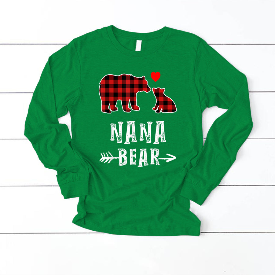 Red Plaid Nana Bear One Cub Matching Buffalo Pajama Xmas T Shirt