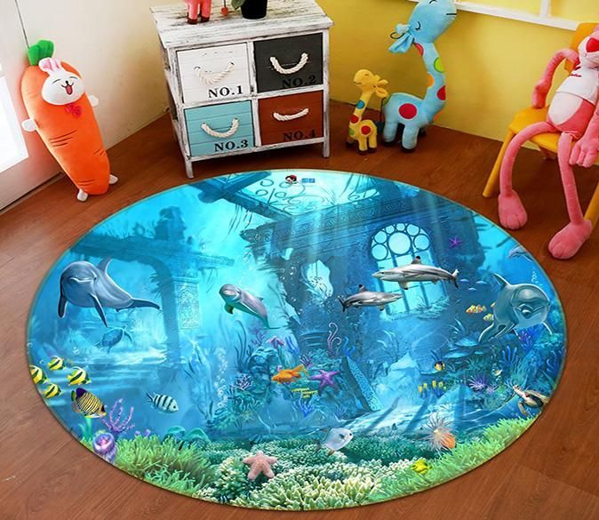 3D Dolphin Shipwreck 033 Round Rug – Round Carpet Home Decor