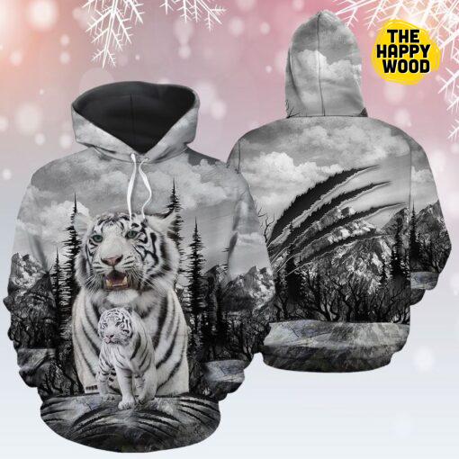 White Tiger Family Scratch Hoodie Sweatshirt