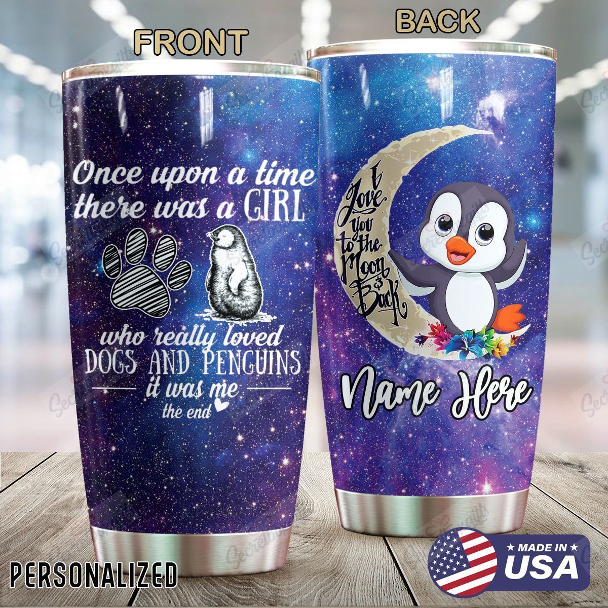 Personalized Penguin Galaxy Ld0310943Cl Stainless Steel Tumbler Travel Customize Name, Text, Number, Image