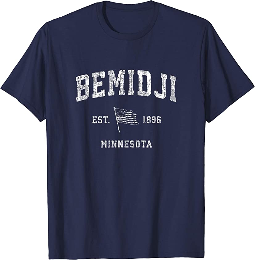 Bemidji Minnesota MN T-Shirt Vintage US Flag Sports Tee