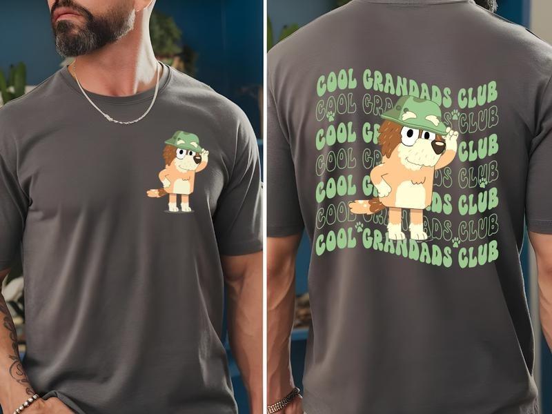 Cool Grandads Club 2 Sides T-Shirt Menswear Top, Grandpa Gift, Fathers Day Gift, Dog Shirt Cute Funny Grandads Tee Casual Graphic Shirt Retro Crewneck
