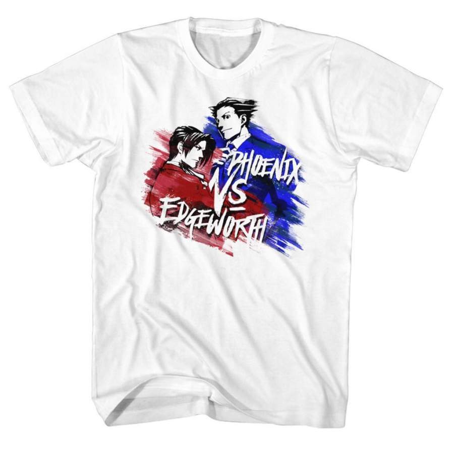 Ace Attorney Edgeworth Versus Phoenix Mens Tall T Shirt White