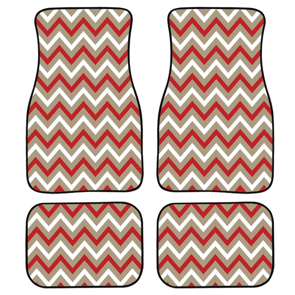 White Beige And Red Chevron Print Front And Back Car Floor Mats, Front Car Mat