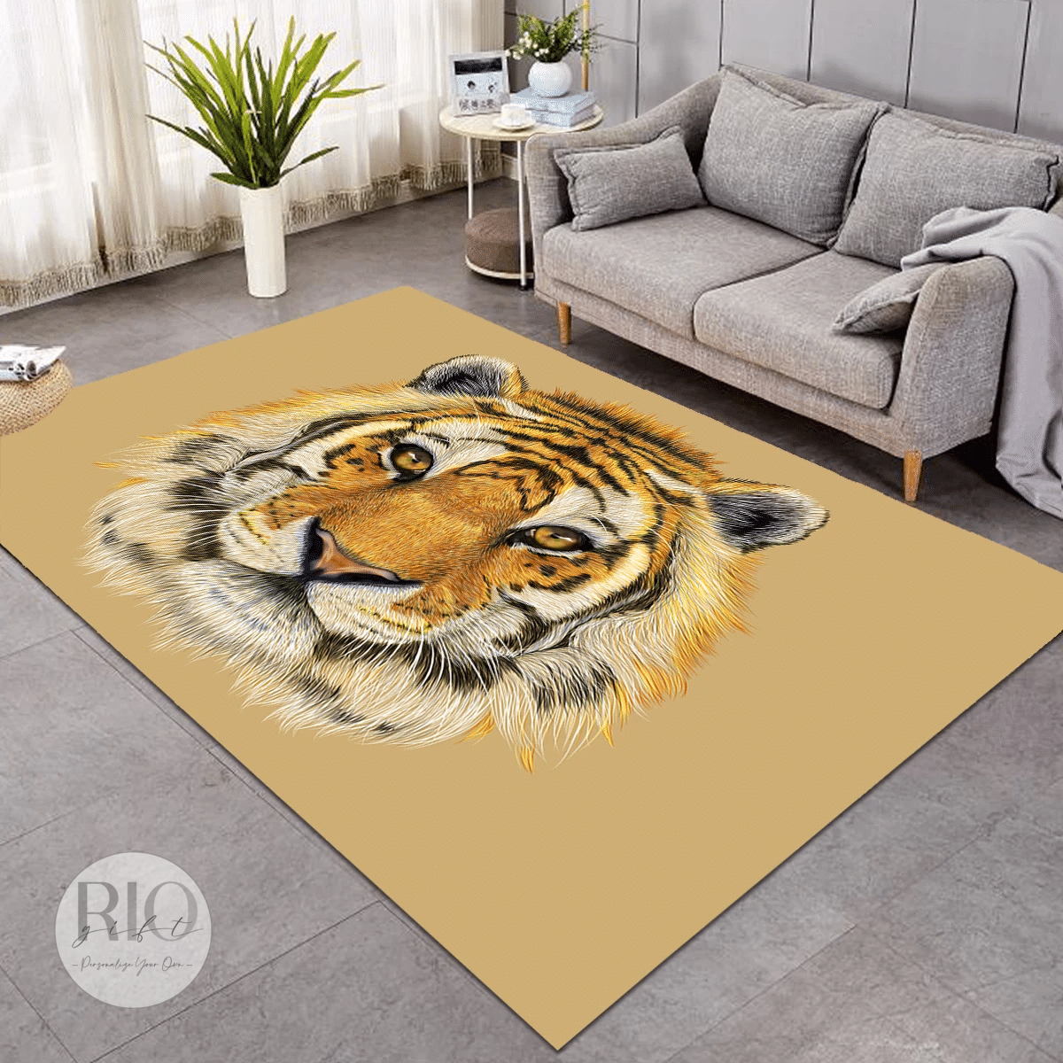 Tiger Mugshot Tan Rug Living Home Decor