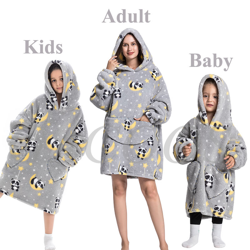 Winter Fleece Warm Sweatshirt Kids Kigurumi Animal Cartoon Oversized Hoodie Family Sleepwear Long Sleeves Robes Thicken Blankets alx