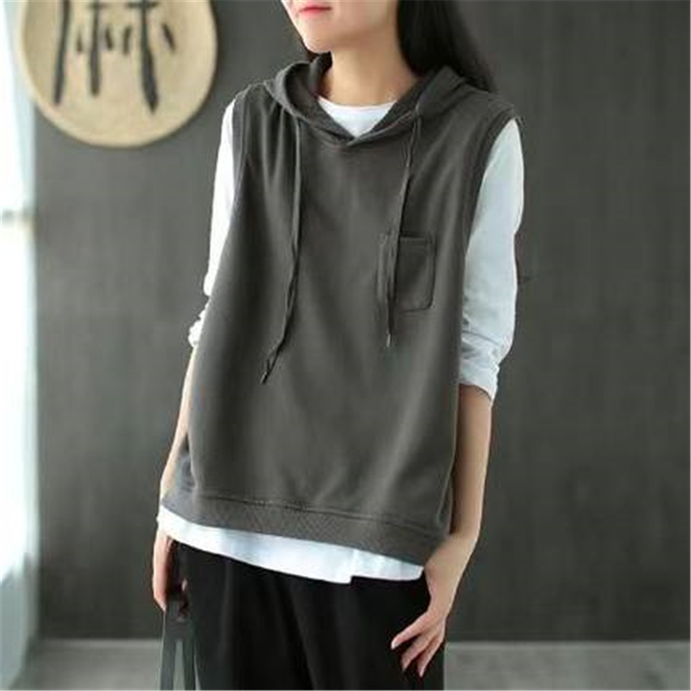 2021 Women Autumn Women’s Loose Pullover Leisure Sleeveless Sweater Top Women Korean Vest Woman Jacket Vest Cotton Hooded Vest alx