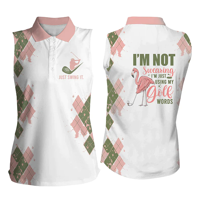 Funny Flamingo Women Sleeveless Polo Shirt, I’M Not Swearing, I’M Just Using My Golf Words