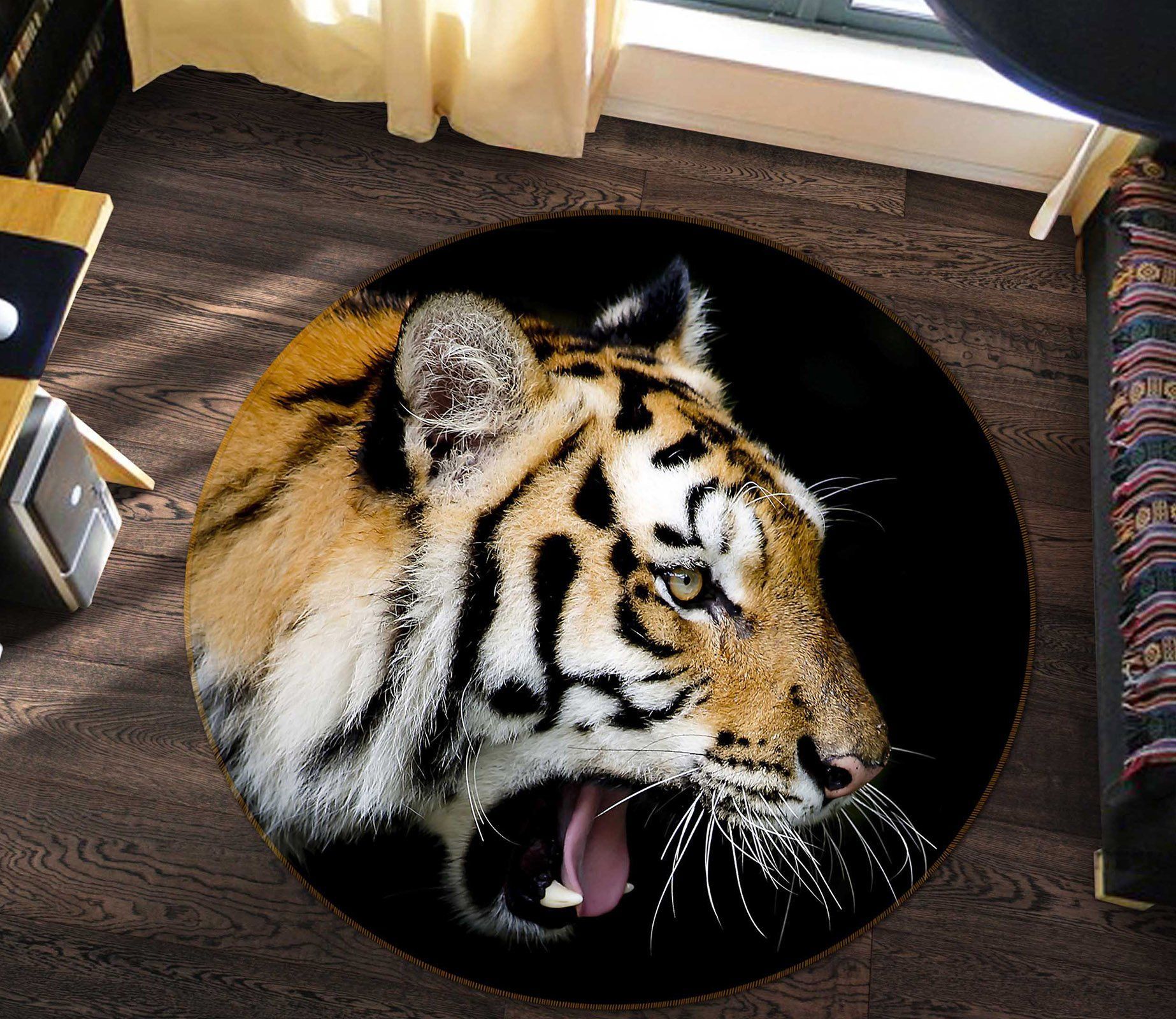 3D Animal Tiger Roaring Round Rug – Round Carpet Home Decor