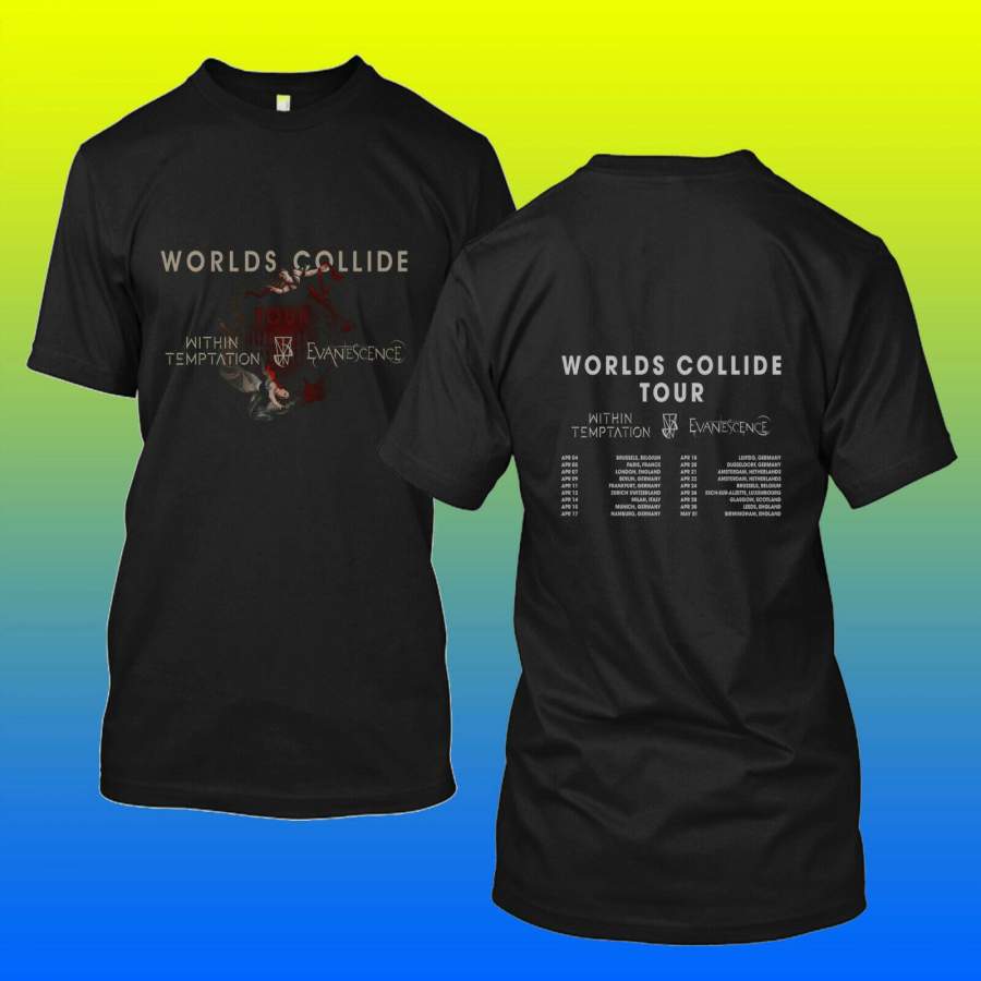 Within Temptation Shirt Evanescence Shirt Worlds Collide 2020 Black T-Shirt Size S – 3XL Free Shipping