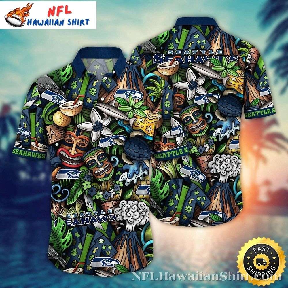 Tiki Mask Seattle Seahawks Aloha Shirt  Mystical Totem Design